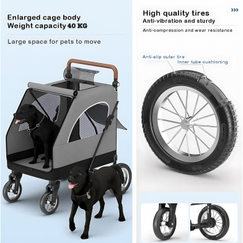 Hundebuggy Big Smart - Grau - 4 Räder - 40 Kilo Tragkraft